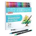 ParKoo Watercolor Brush Pens, 24 Colors Flexible Real Nylon Brush Tip Pens for Watercolor Painting, 1 Blending Brush, Paint Markers for Artists and Beginner Painters Coloring Books, Calligraphy