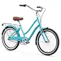 sixthreezero EVRYjourney Women's 7-Speed Step-Through Hybrid Cruiser Bicycle, 26" Wheels and 17.5" Frame, Teal with Brown Seat and Grips, 630033