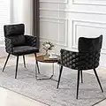 BFZ Mid-Century Modern Dining Chairs Set of 2, Handmade Woven Kitchen Chairs, Upholstered Velvet Dining Chairs with Metal Legs for Kitchen, Dining Room, Living Room