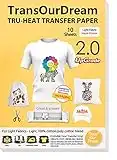 TransOurDream Tru-Iron on Heat Transfer Paper for Light Fabric (10 Sheets, 8.5x11", 2nd Generation) Iron-on Transfers Paper for Light T-Shirts Printable Heat Transfer Vinyl for Inkjet Printer (CA-2-10)