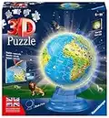 Ravensburger - 3D Puzzle Globo Night Edition con Luce, Impara la Geografia in Inglese, 180 Pezzi, 6+ Anni