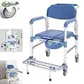 AILSAYA 4 In 1 Commode Chair/with Wheeled Toilet Chair/wheelchair Shower Transport Chair/bathroom Bath Stool, 4 Wheel Brakes(360°)/foldable Mobile Toilet Elderly Disabled Person 250lb Obesity