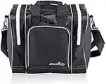 Athletico Bowling Bag for Single Ball - Single Ball Tote Bag With Padded Ball Holder - Fits a Single Pair of Bowling Shoes Up to Mens Size 14 (Black)