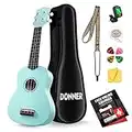 Donner Soprano Ukulele for Beginner 21 Inch Matte Ukelele Starter Bundle Kit with Free Online Lessons Bag Strap String Tuner Picks Cloth (Blue)