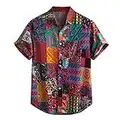 Yowablo Chemise Chemisier Homme Coloré Été Manches Courtes Boutons Lâches Hawaïen Décontracté (XL,1multicolore)