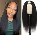 U Part Wig Human Hair Kinky Straight Wigs for Black Women, 10 inch Half Wig 2x4 U Shape Clip in Wigs None Lace Front Wigs No sewing No Glue