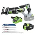 WOKRPRO 20V Cordless Reciprocating Saw with 4.0 Ah Battery and Quick Charger, 4 Saw Blades for Wood & Metal Cutting Included