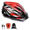 Shinmax Casco da Bici con Luce LED USB di Sicurezza, Visiera Staccabile Regolabile Certificata CE Casco da Bici da Montagna Strada Unisex Casco da Bicicletta super leggero Casco Bici Adulti con Zaino