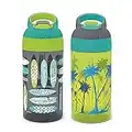 Zak Designs 16oz Riverside Beach Life Kids Water Bottle with Straw and Built in Carrying Loop Made of Durable Plastic, Leak-Proof Design for Travel, 2 count (Pack of 1)