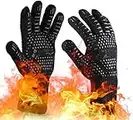 OrgaWise BBQ Gloves Heat Resistant Oven Mitts Proof Up to 1472℉/800℃ Non-Slip BBQ Accessories Oven Gloves Set for Barbecue, Cooking, Baking (Black -13.6 * 3.9inch)