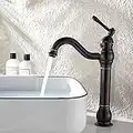 kisimixer Robinet Salle Bain Haut Peut pivoter à 360 °Mitigeur Lavabo，RéTro Classique Robinet Salle de Bain Robinet Lavabo en Laiton,Noir