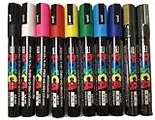 Posca Uni-Ball PC-5M [10 Pen Set] includes 1 of each - Black, White, Pink, Red, Yellow, Green, Blue, Light Blue, Silver and Gold