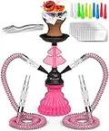 Chicha kit complet Rose 2 Tuyaux Narguilé - Chicha petite LilOne Combiné de Narguilé de 30 cm Ensemble de Shisha avec Bol à Chicha en Feuille Pré-Perforée Embouts Jetables Pinces à embout Buccal