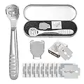 N/D Foot Scraper Callus Shaver - Stainless Steel Foot File Hard Skin Remover Blade - Professional Pedicure Foot Rasp Kit for Feet Hand Foot Care Tools with 10 Replacement Blades Silver, 13 Piece Set