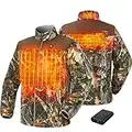 TIDEWE Men’s Heated Jacket Fleece with Battery Pack, Truetimber Rechargeable Coat for Hunting (Camo, Size M)