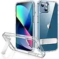 JETech Cover Cavalletto per iPhone 13, 6,1 Pollici, Supporta la Ricarica Wireless, Telefono Custodia Sottile con Assorbimento degli Urti, Supporto Metallo a 3-Modo (Trasparente)