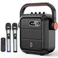 JYX Karaoke Machine with 2 UHF Wireless Microphones,5200mAh Portable Microphone Speaker Set Bluetooth 5.0 Rechargeable PA System with TWS,FM, REC,Stage Subwoofer Supports BT/USB/TF Card/Aux for Party