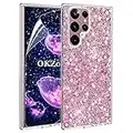 OKZone Cover per Samsung Galaxy S22 Ultra [con Pellicola Proteggi Schermo], Custodia Lucciante con Brillantini Glitters Ultra Sottile Designer Case Cover (Rosa)