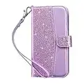 ULAK Étui Portefeuille Compatible avec iPhone 11, étui à Rabat avec Porte-Cartes en Cuir synthétique + Coque de Protection intégrale en TPU avec béquille pour iPhone 11 6,1" – Violet pailleté