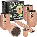 ONVAYA® Set regalo tazza da Moscow Mule con 4 tazze, misura bar e paglia | tazze di rame per cocktail | 4 tazze di rame con capacità 480ml | Set completo | Gin Mule (Cola Design)