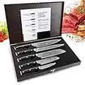 HUIKAILI Knife Set, 5 Pieces Professional Kitchen Set with Wooden Box, Stainless Steel Finish, Includes Chef Knife, Slicing 2 Sankotu Knives and Paring