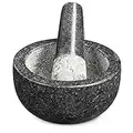 Navaris Mortero de cocina de granito - Juego de molcajete de Ø 12 cm y pilón - Triturador manual de piedra para moler machacar especias salsas gris