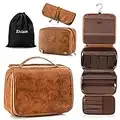 Elviros Toiletry Bag Hanging Travel Organizer for Men and Women, 3 in 1 Multifunctional Large Makeup Cosmetic Case for Toiletries Accessories, Water-resistant PU Leather Bathroom Dopp Kit Shaving Bag (Brown)