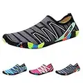 QIMAOO Barefoot Skin Shoes Water Socks, Men Women Quick Dry Water Sport Shoes, Unisex Aqua Shoes for Swim Yoga Beach Running Snorkeling Swimming Scuba Diving - Strips Black - 7 UK / 41 EU