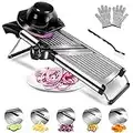 MASTERTOP Adjustable Mandoline Food Slicer Vegetable Slicer Fruit Cutter Stainless Steel Kitchen Julienne Slicer for Kitchen Waffle Fry Cut Potato Chip Vegetable Onion Cheese French Fry