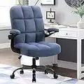 SEATZONE Blue Office Chair, Home Office Desk Chairs with Flip-up Armrest, Fuzzy Rolling Desk Chair with Wheels, Faux Fur Computer Chairs Adjustable Backward Tilt