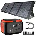 296Wh 600W Portable Power Station with 40W Solar Panel, Solar Generator Outdoor Backup Battery Supply with AC Outlet for Tent Camping, Home Emergency, Traveling, RV Trip