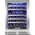 BODEGA 24 Inch Wine Cooler,56 Bottle Wine Refrigerator Dual Zone, Built-In and Freestanding Wine Fridge,with Quick and Silent Cooling System for Red, Rose and Sparkling Wines,Stylish Look