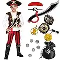 Tacobear Disfraz Pirata Niño con Pirata Accesorios Pirata Sombrero Parche Brújula Bolso Pendiente Pirata Capitán Disfraz de Halloween Carnaval para Niños Infantil 4 5 6 7 8 9 10 Años (L, 10-12 Años)