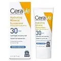 CeraVe 100% Mineral Sunscreen SPF 30 | Face Sunscreen with Zinc Oxide & Titanium Dioxide for Sensitive Skin | With Hyaluronic Acid, Niacinamide, and Ceramides | 2.5 oz