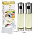 Glass Spray Bottle Oil Sprayer Set - Refillable, Food-safe Oil Spray Mister Set of 2 - Perfect Olive Oil Sprayer for Roasting & Grilling - 100ml Bottle 2-Pack - Refill Funnel, Cleaning Brush Included