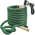 TheFitLife Flexible and Expandable Garden Hose 50FT - Latex Water Hose with Retractable Fabric, Solid Brass Fittings and Nozzle, Kink Free, Lightweight, Collapsible Expending Hose