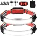 Headlamp Rechargeable 2 Packs,1500 Lumen 6 Modes LED Headlamp with Tail Red Light(Individual Control),Wide Beam Illumination Waterproof Lampe Frontale,Head Lamp for Running Hardhat Headlight