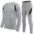 SAGUARO Conjunto Termico Hombre Ropa Interior Termica Esqui Camiseta Termica para Montaña Ciclismo Fitness Gris S