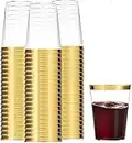 LATERN 50 Pezzi Bicchieri di Plastica Bordati in Oro, 360ml Bicchieri di Plastica Tazze per Bevande Riutilizzabili Eleganti Bicchieri da Vino per Feste per Champagne Birra Cocktail Martini Soda