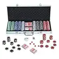 HOMCOM Maletín de Poker Profesional con 500 Fichas Juego Set de Poker Casino de Aluminio con 5 Dados 2 Barajas de Cartas y 1 Ficha de Crupier 55,5x22x6,5 cm Multicolor