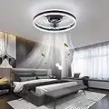 CHANFOK Ventilador de techo con luz - Ventiladores de techo de perfil bajo regulables LED de 19.7" para interiores modernos con control remoto, cambio de color inteligente de 3 luces y 6 velocidades
