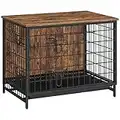 ALLOSWELL Wooden Dog Crate Furniture, 31.5 inches Indoor Pet Crate End Table, Dog Furniture with Removable Tray, Decorative Dog Kennel for Small/Medium/Large Dogs, Rustic Brown DCHR0201