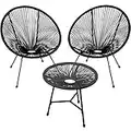 TecTake 800989 2er Set Acapulco Stuhl mit Tisch, Gartenmöbel Set im Retro Design, Indoor und Outdoor, Lounge Sessel für Garten Balkon und Terrasse (Schwarz | Nr. 404410)