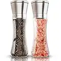 Premium Salt and Pepper Grinder Set of 2 - Two Refillable, Stainless Steel Sea Salt & Spice Shakers with Adjustable Coarse Mills - Easy Clean Ceramic Grinders w/BONUS Silicone Funnel & Cleaning Brush