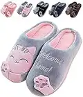 JACKSHIBO Slippers Women Men Winter Plush Warm Mens Ladies Women's Men's Fluffy Slippers Comfortable Unisex, WhiteGrey 5.5/6.5 UK