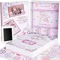 Kemella Kreations My Memory Book with Keepsake Box, Baby Milestone Stickers, Photo Corners & Footprint Kit, Unicorn Design - Baby First Five Years, Scrapbook, Journal, Photo Album for Newborn to 5 Years, Girl