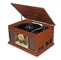 Record Player Vinyl Turntable with Speakers – USB MP3 Playback/Bluetooth/FM Radio/CD & Cassette Player/Vinyl LP Records/SD Card Reader