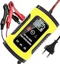 NWOUIIAY Caricabatteria Auto di Carica 6A/12V Multi Protezioni di Carica Automatico Caricatore Intelligente con Schermo LCD per Moto