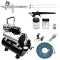 ABEST Complete Professional Airbrush Compressor kit Multi-Purpose Airbrushing System with 2 Airbrushes: 0.2MM .3MM .5MM Dual action Gravity Feed, Single-action 0.8mm siphon feed, and Cool Runner Professional Airbrush Compressor with tank