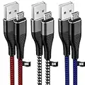 HUNYYN Micro USB Cable 3M 3Pack, Long Android Charging Cable, Nylon Braided Micro USB Charger Lead for PS4/PS4 Pro /PS4 Slim Controllers, Samsung Galaxy S6/S7, Kindle Fire, Xbox One and More